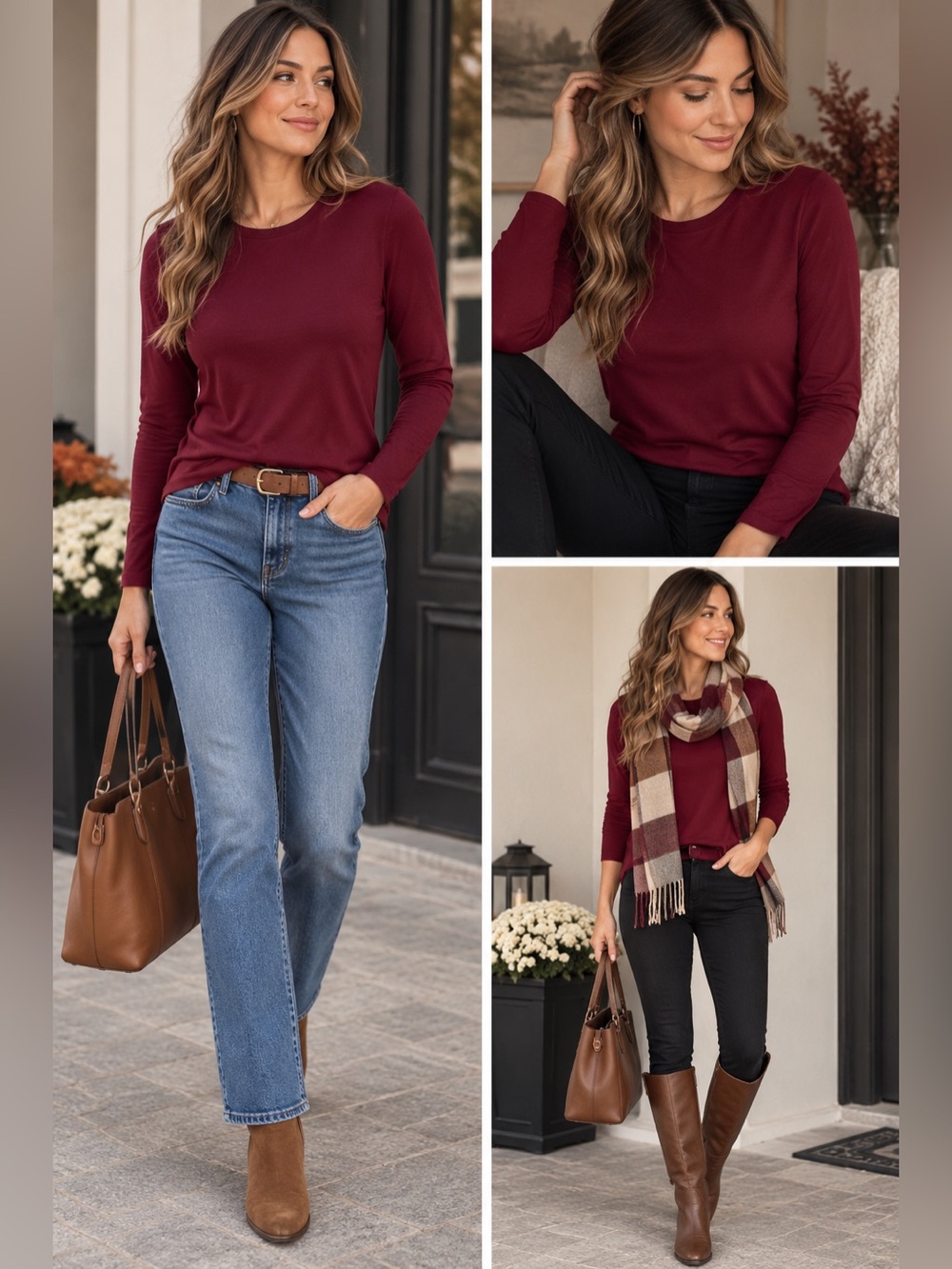 Liz Claiborne Burgundy Wine Knit Top XL Long Sleeve Preppy Classic Old Money